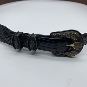 Rewards silver Star .925 Sterling Silver, Black‎ Genuine Lizard Belt Men Sz 46